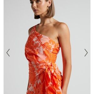 Elegant One-Shoulder Orange Dress